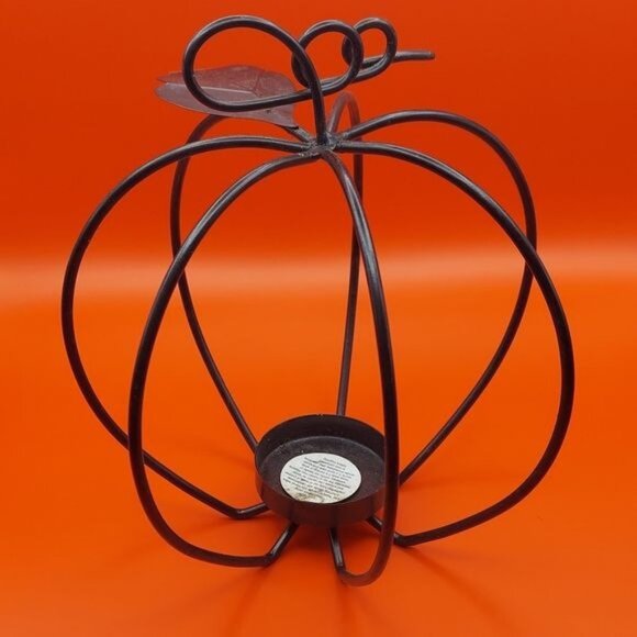 Metal 9" x 8" Black Open Pumpkin Votive Tea Light Holder Fall Halloween Decor - Picture 2 of 6